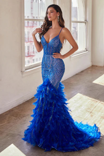 Royal Fully Embellished & Feathered Mermaid Gown