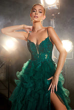 Emerald Tiered Emerald Ball Gown With Lace Details