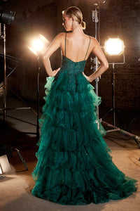 Emerald Tiered Emerald Ball Gown With Lace Details