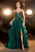 Emerald Tiered Emerald Ball Gown With Lace Details