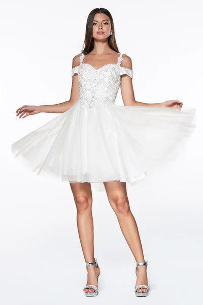 Off White Off The Shoulder Lace Cocktail Dress