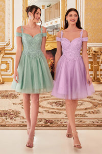 Lavender Off The Shoulder Lace Cocktail Dress