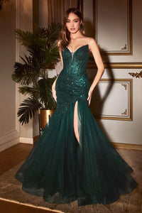 Emerald Strapless Beaded Mermaid Dress