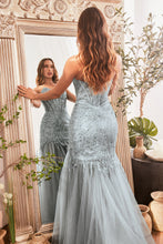 Smoky Blue Strapless Beaded Mermaid Dress