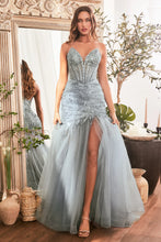 Smoky Blue Strapless Beaded Mermaid Dress