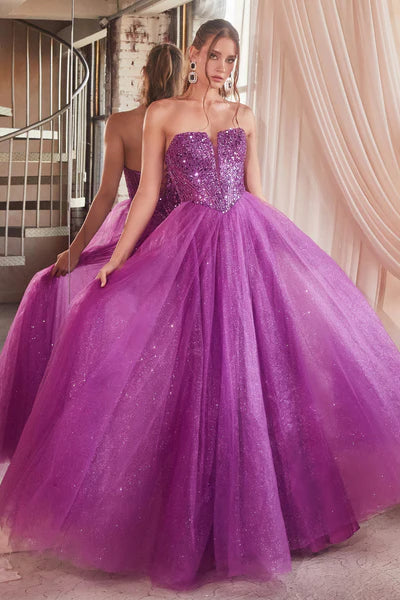 Amethyst Strapless Sequin & Tulle A-Line Dress