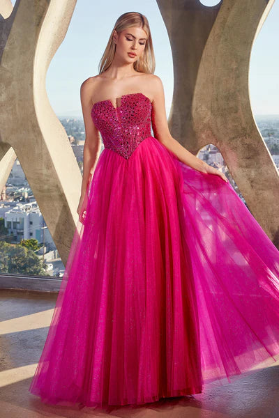 Magenta Strapless Sequin & Tulle A-Line Dress