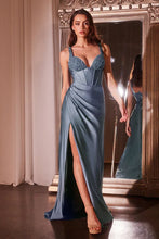 Smoky Blue Fitted Evening Gown With Beaded Details