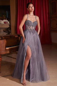 English Violet Lace & Tulle A-Line Dress