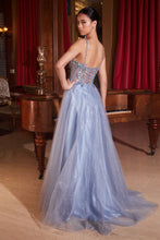 Smoky Blue Lace & Tulle A-Line Dress