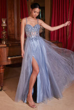 Smoky Blue Lace & Tulle A-Line Dress