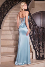 Lt Blue Embellished Satin Corset Dress