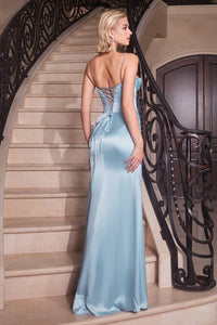 Lt Blue Embellished Satin Corset Dress