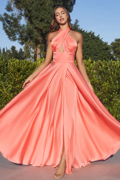 coral a line dress Coral Pleated Bodice A Line Gown 38382