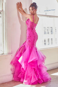 Fuchsia Mermaid Embellished Gown