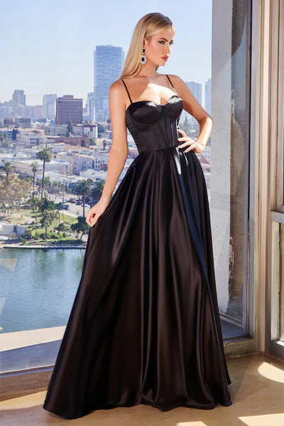 Black A-Line Satin Bustier Dress