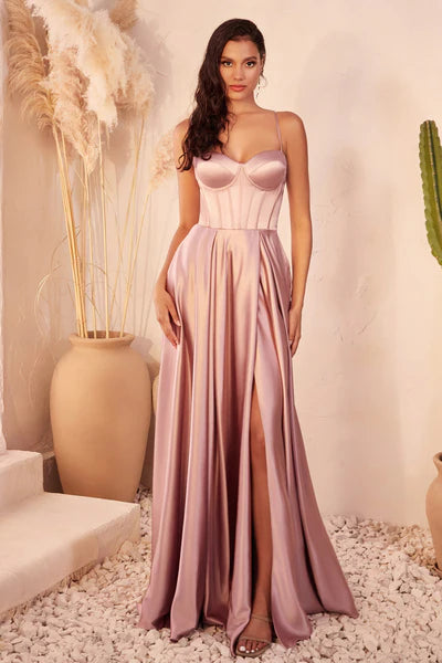 Mauve A-Line Satin Bustier Dress