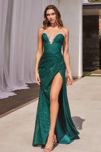 Emerald Glitter Corset Gown With Embellishments