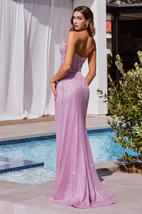 Pink Glitter Corset Gown With Embellishments