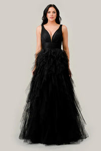 Black Layered Tiered Tulle A-Line Dress