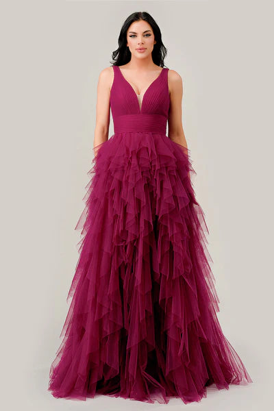 Sangria Layered Tiered Tulle A-Line Dress