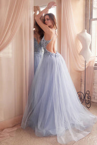 Blue Lace & Tulle A-Line Dress