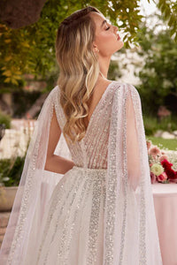Off White A-Line Bridal Gown With Long Sleeves