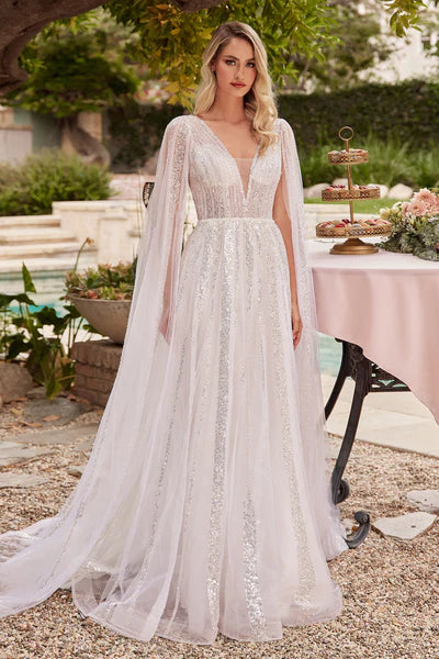 Off White A-Line Bridal Gown With Long Sleeves