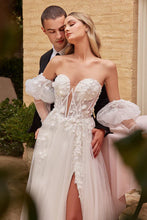 Off White Strapless Ball Gown With Removable Sleeves
