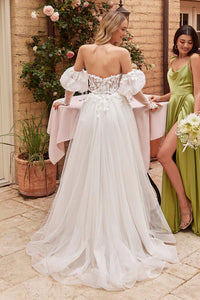 Off White Strapless Ball Gown With Removable Sleeves