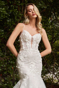 Off White Nude Layered Lace Mermaid Wedding Dress