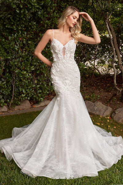 Off White Nude Layered Lace Mermaid Wedding Dress
