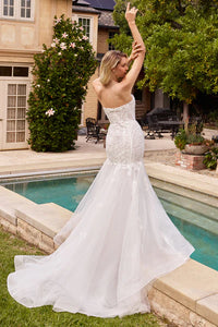 Off White Strapless Mermaid Wedding Dress & Removable Sleeves