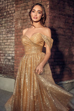 Gold Off The Shoulder Glitter Tea Length Dress