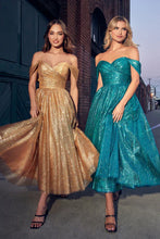 Gold Off The Shoulder Glitter Tea Length Dress