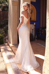 Off White Sheath Off The Shoulder Bridal Gown