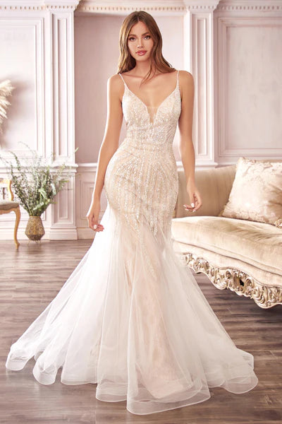Off White Tulle and Sequin Lace Long Bridal Dress