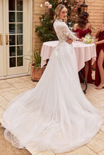 Off White Long Sleeve Lace Wedding Ball Gown