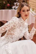 Off White Long Sleeve Lace Wedding Ball Gown