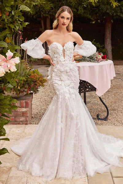 Off White Nude Strapless Lace Wedding Gown