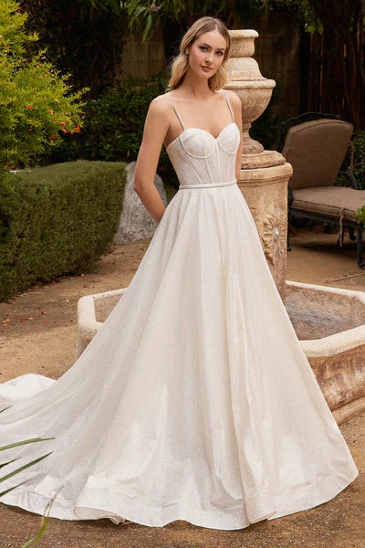 Off White Glitter Bodice Wedding Ball Gown