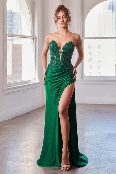 Emerald Strapless Fitted Lace