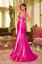 Hot Pink Satin Halter Dress With Rhinestone Details
