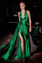 Emerald Satin Halter Gown
