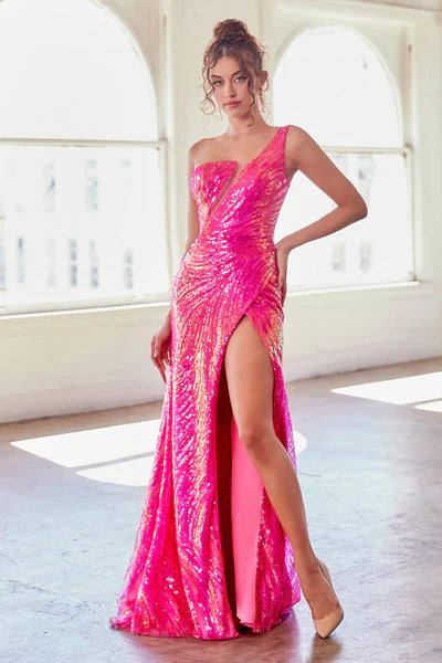 Hot Pink One Shoulder Sequin Gown