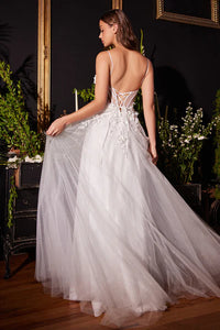 Off White Floral Applique A-Line Tulle Bridal Gown