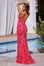Hot Pink Sequin Printed Fitted Gown