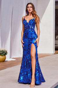Royal Sequin Printed Fitted Gown