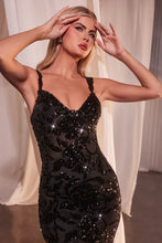 Black Fitted Sequin Dress With Velvet Details