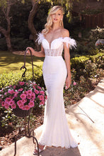 Off White Feathered Off The Shoulder Glimmering Bridal Gown